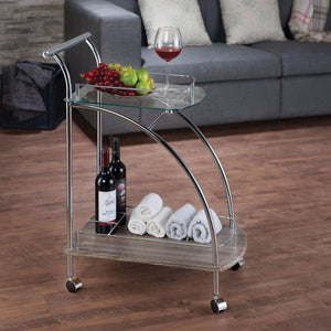 Stylish Serving Cart, Clear Glass & Chrome Silver