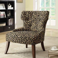 Wooden Accent Chair, Leopard Fabric, Multicolor