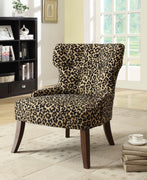Wooden Accent Chair, Leopard Fabric, Multicolor