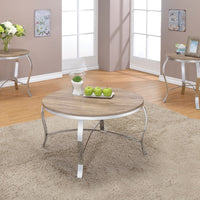 Metal & Wooden 3 Piece Pack Coffee-End Table Set, Brown & Silver
