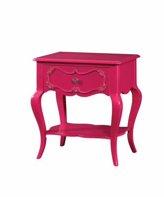 Traditional Style Wood Nightstand, Pink