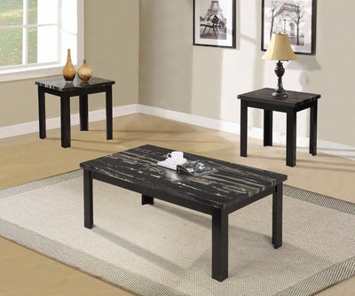 Coffee-End Table Set, Faux Marble & Black - Pack of 3 Pieces