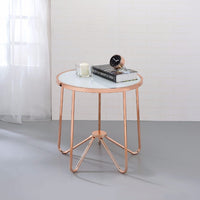 End Table, Frosted Glass & Rose Gold