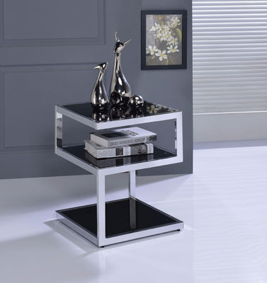 End Table, Black Glass & Chrome