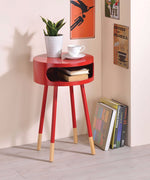 Round End Table, Red & Natural