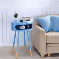 Round End Table, Light Blue & Natural