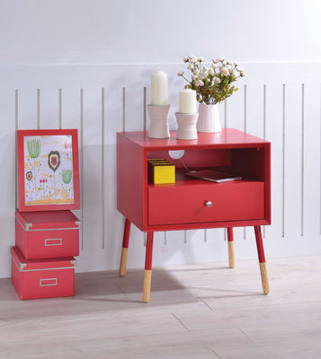End Table, Red & Natural