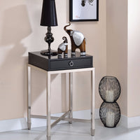 End Table With 1 Drawer, Black & Brushed Nickel