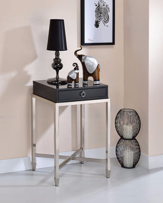 End Table With 1 Drawer, Black & Brushed Nickel