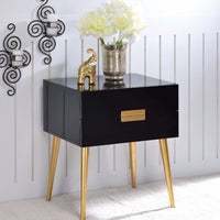 Square End Table with Drawers, Black & Gold