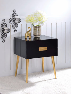 Square End Table with Drawers, Black & Gold