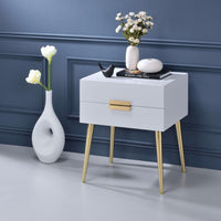 Square End Table with Drawers, White & Gold