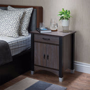 Rectangular One Drawer Wood Nightstand, Grey & Brown