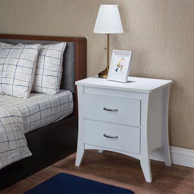 Contemporary Style 2 Drawers Wood  Nightstand, White