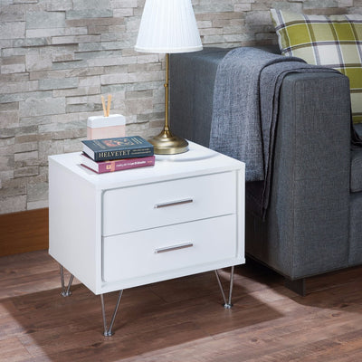 Contemporary 2 Drawers Wood Nightstand, White