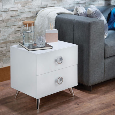 Modern Style Wood & Metal Nightstand, White & Chrome