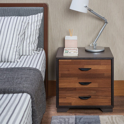 Rectangular 3 Drawers Wood Nightstand, Brown