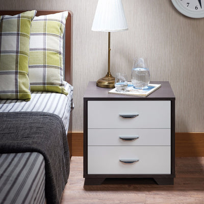 Classic 3 Drawers Wood Nightstand, White & Black