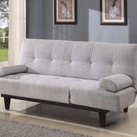 Stylish Adjustable Microfiber Sofa With Two Arm Pillows, Silver