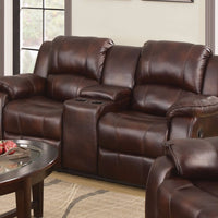 Polished MicroFiber Loveseat With Console (Motion), Brown