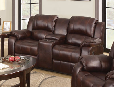 Polished MicroFiber Loveseat With Console (Motion), Brown