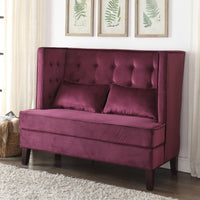Imperial Wingback Settee with 2 Pillows, Purple
