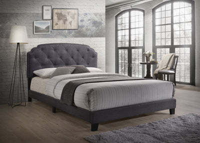 Modern Queen Bed, Gray Fabric