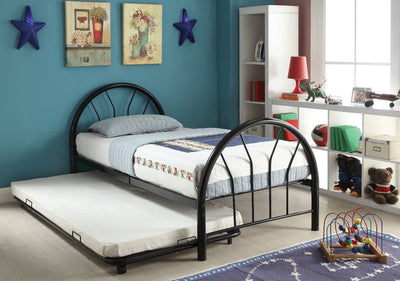 Metal Twin Bed In Slatted Style, Black