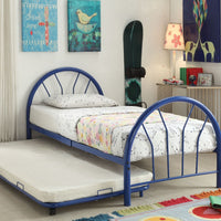 Metal Twin Bed In Slatted Style, Blue
