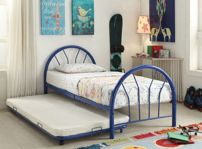 Metal Twin Bed In Slatted Style, Blue