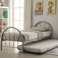 Metal Twin Bed In Slatted Style, Silver