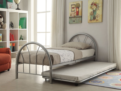 Metal Twin Bed In Slatted Style, Silver