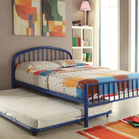 Metal Full Bed In Slatted Style, Blue