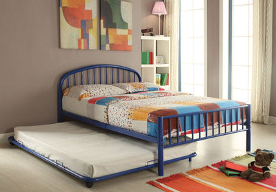 Metal Full Bed In Slatted Style, Blue