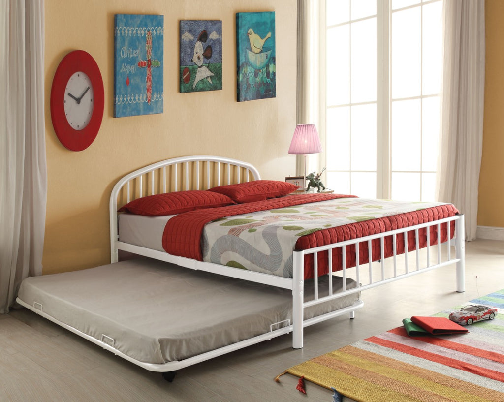 Metal Full Bed In Slatted Style, White