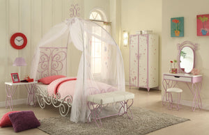 Full Bed with Canopy, White & Purple