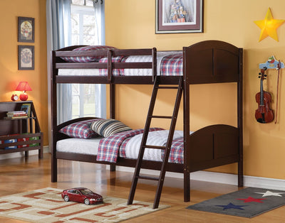 Wooden Twin-Twin Bunk Bed, Espresso Brown
