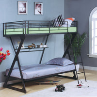 Metal Twin-Twin Bunk Bed With Bookshelf, Sandy Black