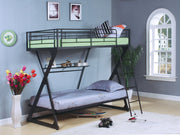 Metal Twin-Twin Bunk Bed With Bookshelf, Sandy Black