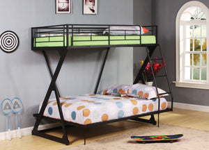 Metal Twin-Full Bunk Bed, Sandy Black