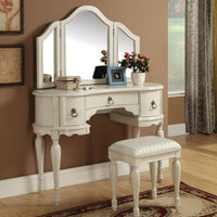 Wooden Vanity Desk with 3 Drawers & Stool, White