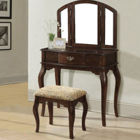 Wooden Vanity Desk with 1 Drawer & Stool, Cherry Brown
