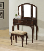 Wooden Vanity Desk with 1 Drawer & Stool, Cherry Brown