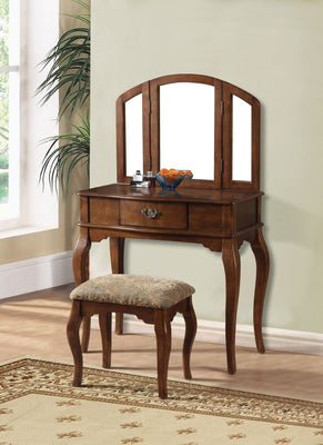 Wooden Vanity Desk with 1 Drawer & Stool, Oak Brown