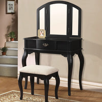 Wooden Vanity Desk with 1 Drawer & Stool, Black