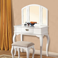 Wooden Vanity Desk with 1 Drawer & Stool, White