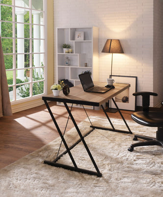 Metal Rectangular Writing Desk With USB Dock, Light Oak & Black