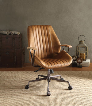 Metal & Leather Executive Office Chair, Coffee Brown