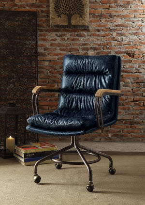 Metal & Leather Executive Office Chair, Vintage Blue