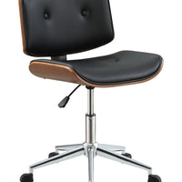 Metal & Wooden Office Armless Chair, Black & Walnut Brown